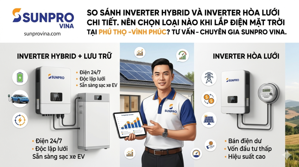 So sánh inverter Hybrid và inverter hòa lưới