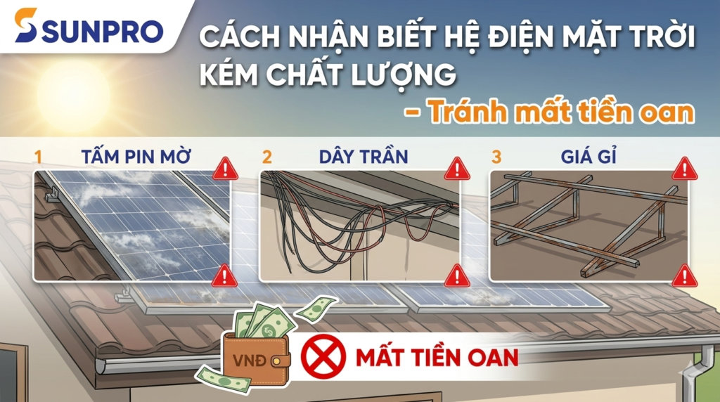nhận biết hệ điện mặt trời kém chất lượng